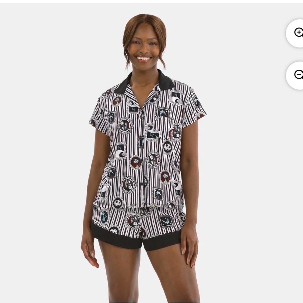 Disney Women's Nightmare Before Christmas Printed Notched Top and Shorts Pajama